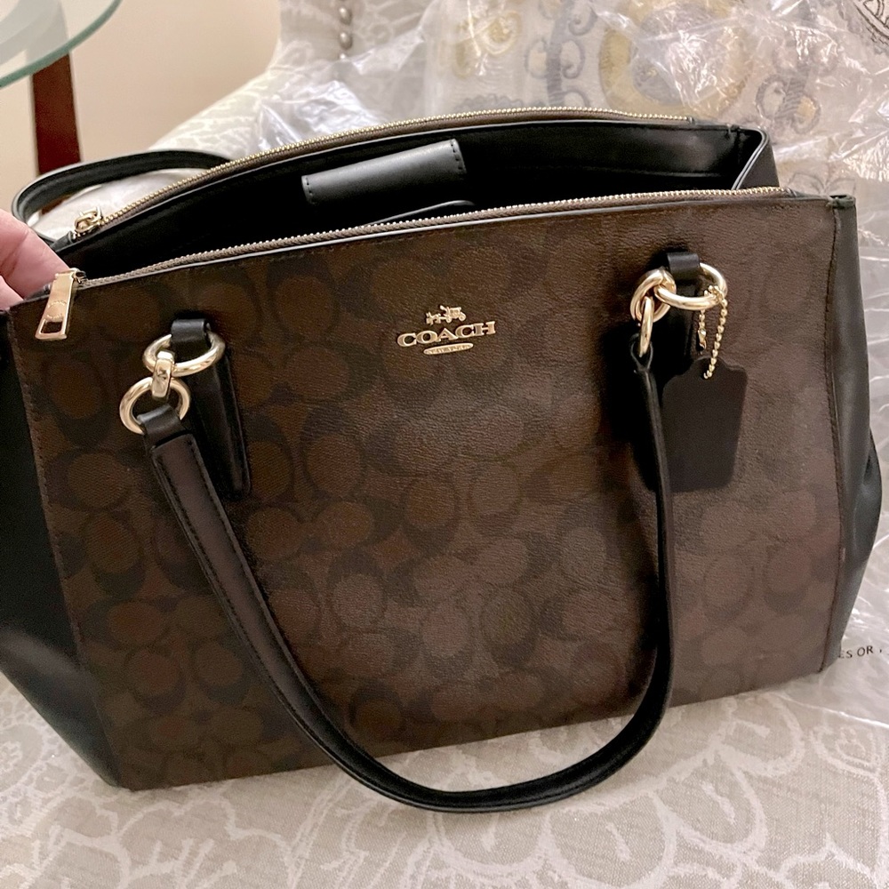 Coach monogram two tone brown bag